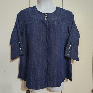 Maggie & Max Blue Textured 2X Button Sleeve Boho Lagenlook Cottagecore Top
